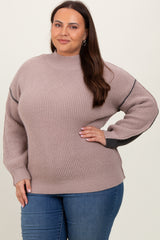 Mocha Mock Neck Colorblock Plus Sweater