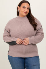 Mocha Mock Neck Colorblock Plus Sweater