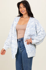 Blue Speckled Chunky Knit Oversized Cardigan