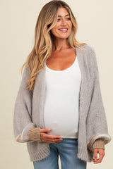 Light Grey Brushed Knit Striped Sleeve Maternity Cardigan