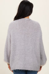 Light Grey Brushed Knit Striped Sleeve Cardigan