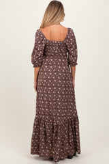 Chestnut Floral Sweetheart Neckline Maternity Maxi Dress