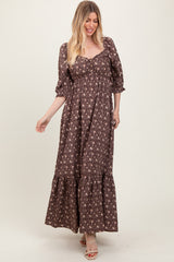 Chestnut Floral Sweetheart Neckline Maternity Maxi Dress