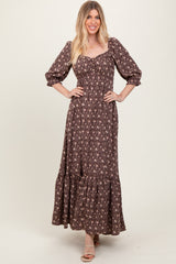 Chestnut Floral Sweetheart Neckline Maxi Dress