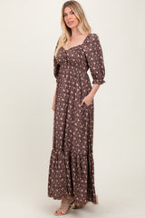 Chestnut Floral Sweetheart Neckline Maxi Dress