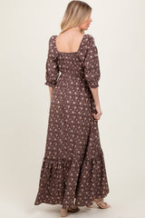 Chestnut Floral Sweetheart Neckline Maxi Dress