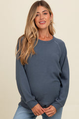 Light Navy Crewneck Waffle Knit Maternity Pullover Top