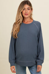 Light Navy Crewneck Waffle Knit Maternity Pullover Top