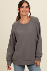 Charcoal Crewneck Waffle Knit Maternity Pullover Top