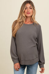 Charcoal Crewneck Waffle Knit Maternity Pullover Top