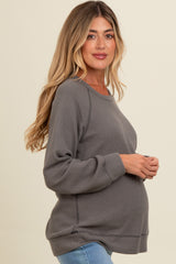 Charcoal Crewneck Waffle Knit Maternity Pullover Top