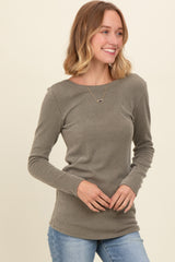 Olive Ribbed Scoop Neck Long Sleeve Top