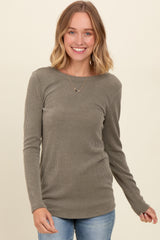 Olive Ribbed Scoop Neck Long Sleeve Maternity Top