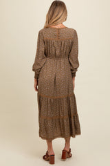 Mocha Floral Lace Trim Bubble Sleeve Maternity Maxi Dress