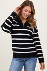 Black Striped Knit Half Zip Sweater