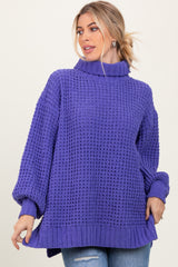 Periwinkle Chunky Waffle Knit Turtleneck Sweater