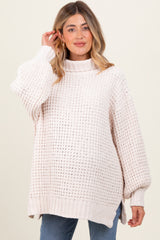 Cream Chunky Waffle Knit Maternity Turtleneck Sweater