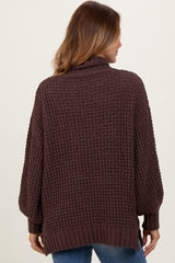 Brown Chunky Waffle Knit Turtleneck Sweater