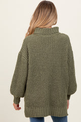 Olive Chunky Waffle Knit Maternity Turtleneck Sweater