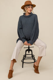 Charcoal Chunky Waffle Knit Maternity Turtleneck Sweater