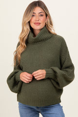 Olive Chunky Knit Turtleneck Maternity Sweater