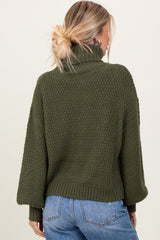 Olive Chunky Knit Turtleneck Sweater