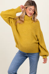 Yellow Chunky Knit Turtleneck Maternity Sweater