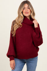 Burgundy Chunky Knit Turtleneck Maternity Sweater