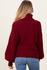 Burgundy Chunky Knit Turtleneck Maternity Sweater