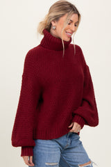 Burgundy Chunky Knit Turtleneck Maternity Sweater