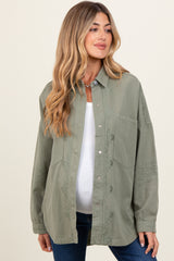 Light Olive Embroidered Snap Button Maternity Shirt Jacket