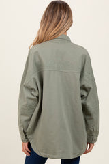 Light Olive Embroidered Snap Button Maternity Shirt Jacket