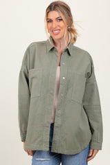 Light Olive Embroidered Snap Button Shirt Jacket