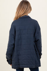 Navy Oversized Collared Button Down Quilted Maternity Jacket