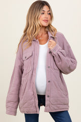 Lavender Oversized Collared Button Down Quilted Maternity Jacket