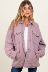 Lavender Oversized Collared Button Down Quilted Maternity Jacket