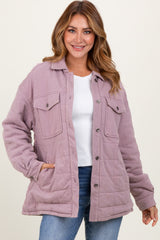 Lavender Oversized Collared Button Down Quilted Maternity Jacket