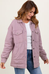 Lavender Oversized Collared Button Down Quilted Jacket