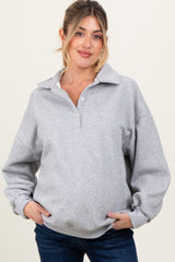 Heather Grey Oversized Long Sleeve Polo Maternity Pullover