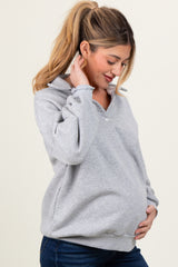 Heather Grey Oversized Long Sleeve Polo Maternity Pullover