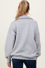 Heather Grey Oversized Long Sleeve Polo Maternity Pullover