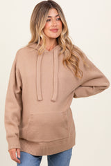 Beige Knit Front Pocket Hooded Maternity Sweater