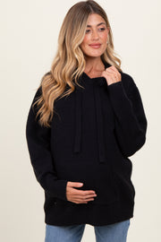 Black Knit Front Pocket Hooded Maternity Sweater