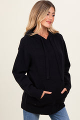 Black Knit Front Pocket Hooded Maternity Sweater