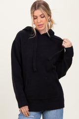 Black Knit Front Pocket Hooded Maternity Sweater