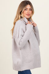 Light Grey Contrast Ribbed Knit Turtleneck Maternity Sweater