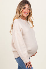 Cream Oversized Contrast Rib Maternity Sweater