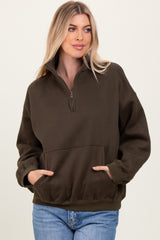 Olive Fleece Oversized Half Zip Maternity Pullover