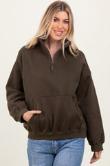 Olive Fleece Oversized Half Zip Pullover