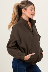 Olive Fleece Oversized Half Zip Maternity Pullover